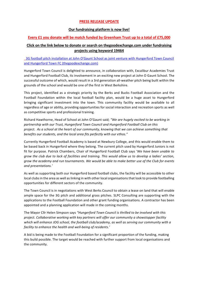 Artificial Sports Pitch Press Release